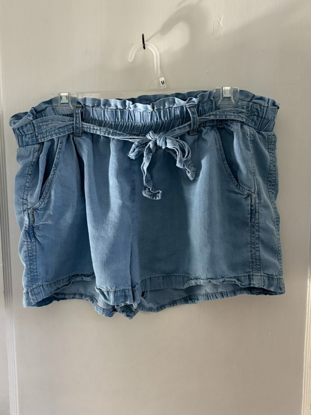 Blue Tie-Waist Paperbag Shorts